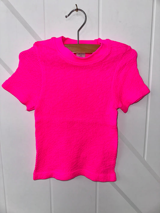 Neon Pink Smocking Short Sleeve Top