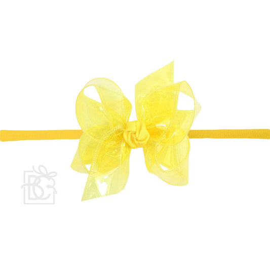 BRIGHT YELLOW 1/4" PANTYHOSE HEADBAND W/WATERPROOF BOW: 4.5" Large - 1.5" Ribbon