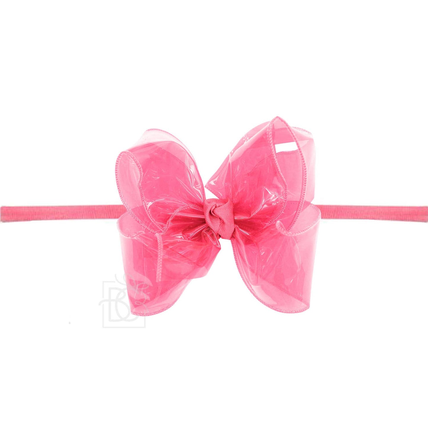 HOT PINK 1/4" PANTYHOSE HEADBAND W/WATERPROOF BOW: 4.5" Large - 1.5" Ribbon