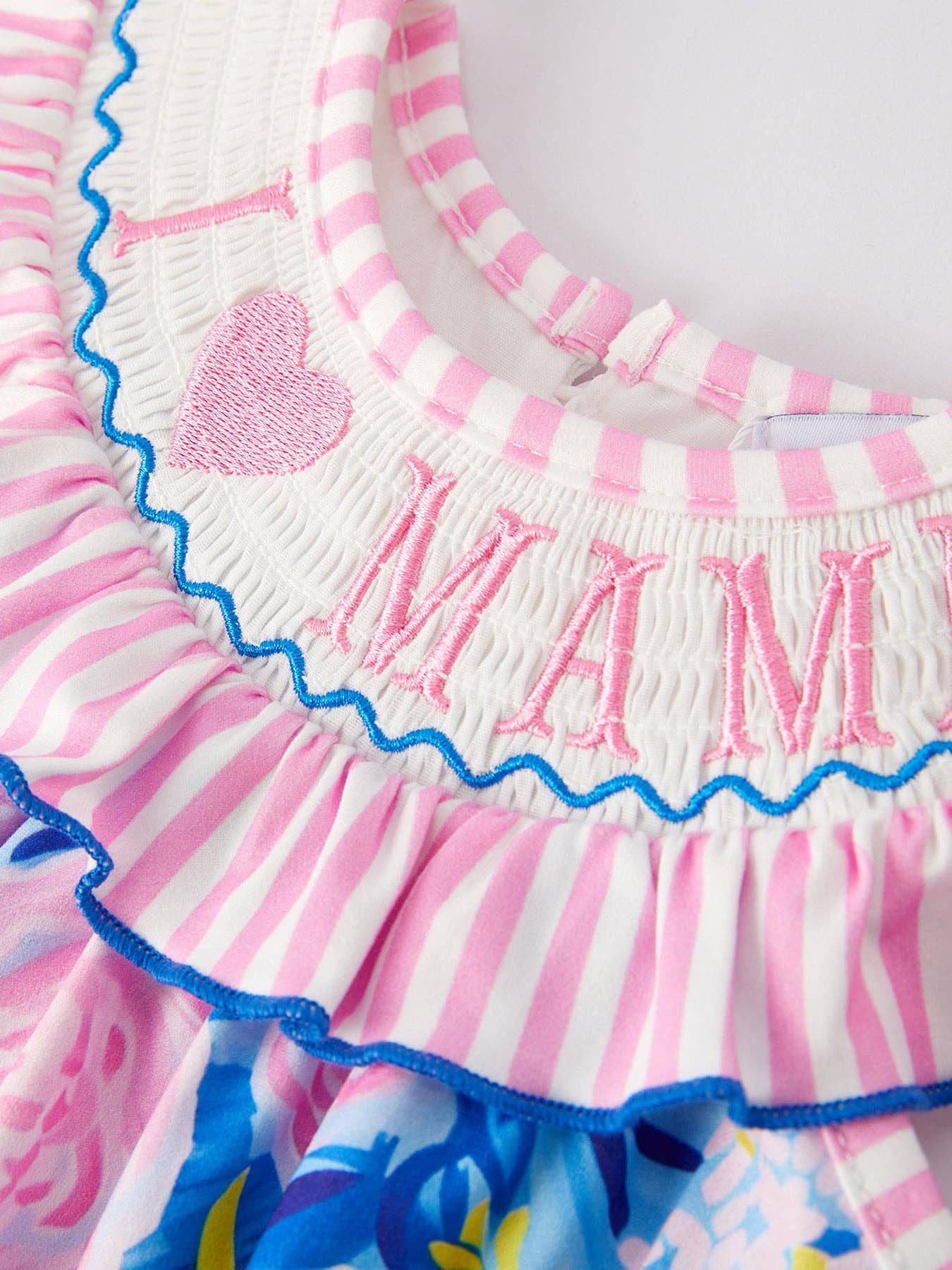 “I ❤ MAMA”Embroidery Smocking Baby Girls Romper