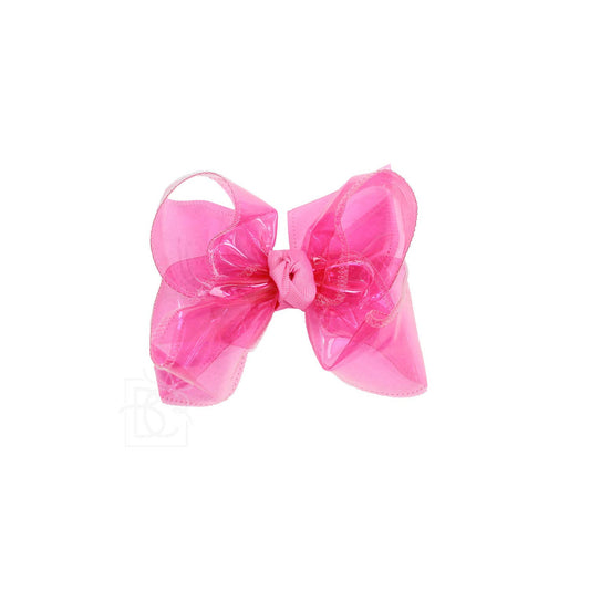 HOT PINK WATERPROOF BOW ON CLIP: 4.5" Large - 1.5" Ribbon on Alligator Clip