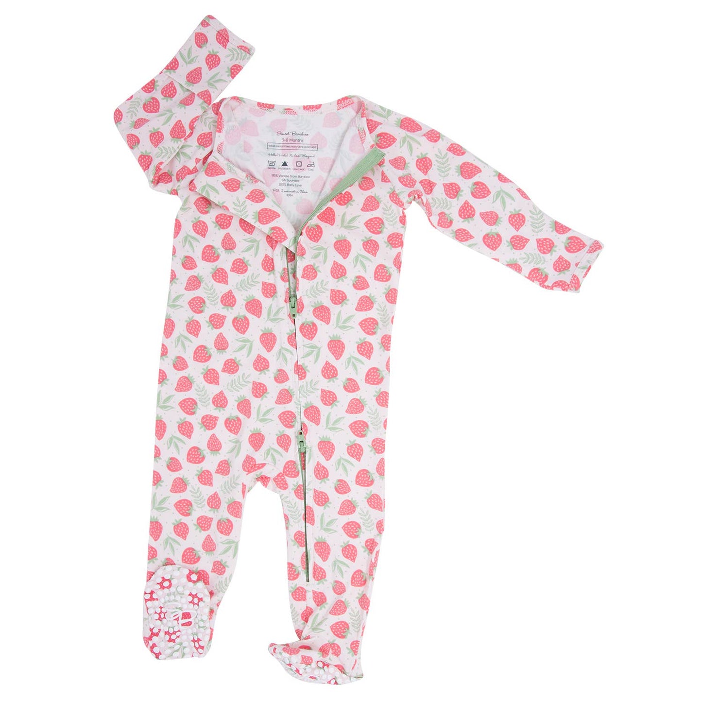 Sweet bamboo Zipper Footie - Strawberry Basil