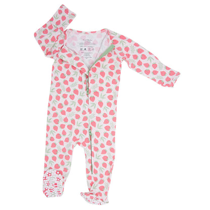 Sweet bamboo Zipper Footie - Strawberry Basil