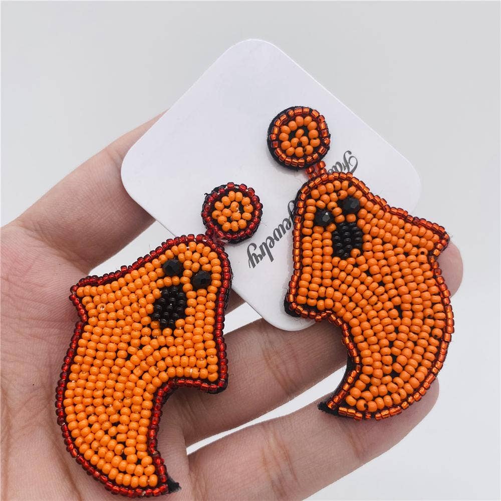 Hand-woven Beads Ghost Halloween Post Earrings: E69013 white