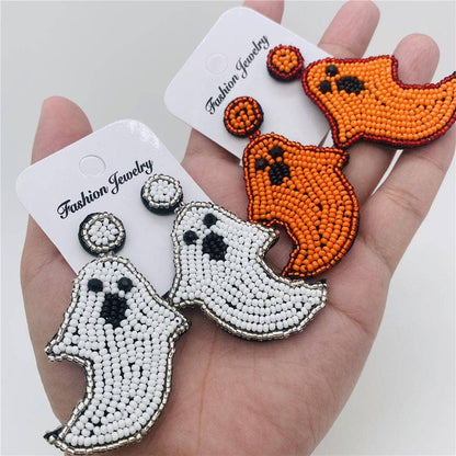 Hand-woven Beads Ghost Halloween Post Earrings: E69013 white