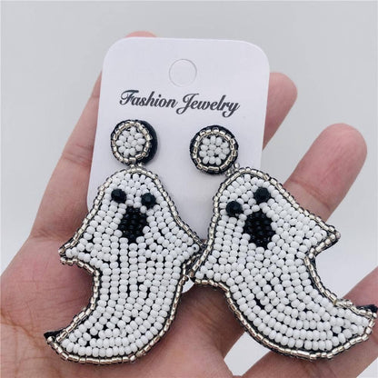 Hand-woven Beads Ghost Halloween Post Earrings: E69013 white