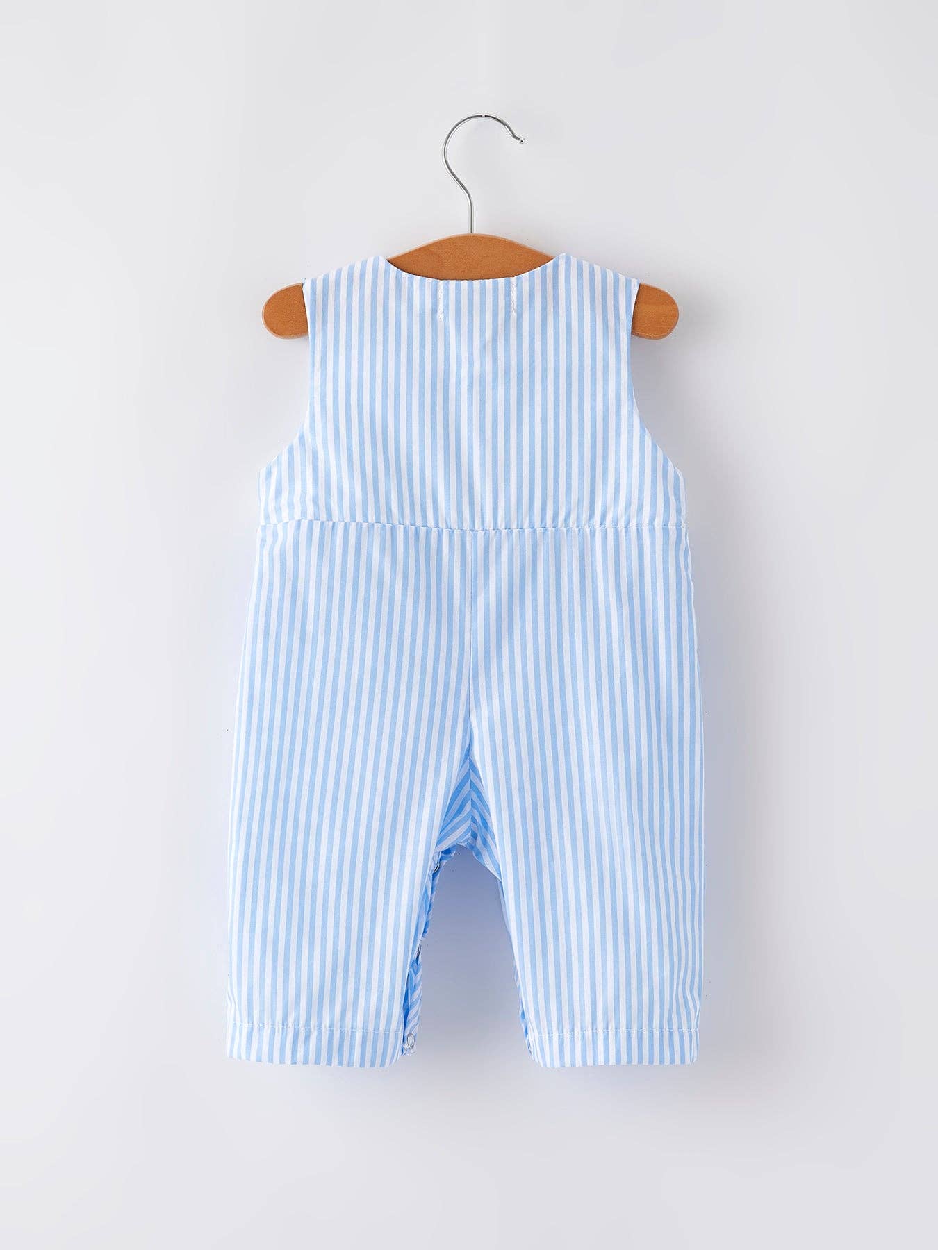 “I ❤ MOMMY”Embroidery Smocking Striped Baby Boys Romper
