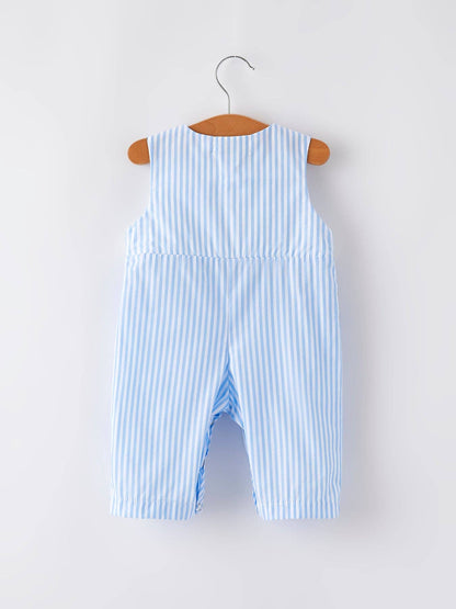 “I ❤ MOMMY”Embroidery Smocking Striped Baby Boys Romper