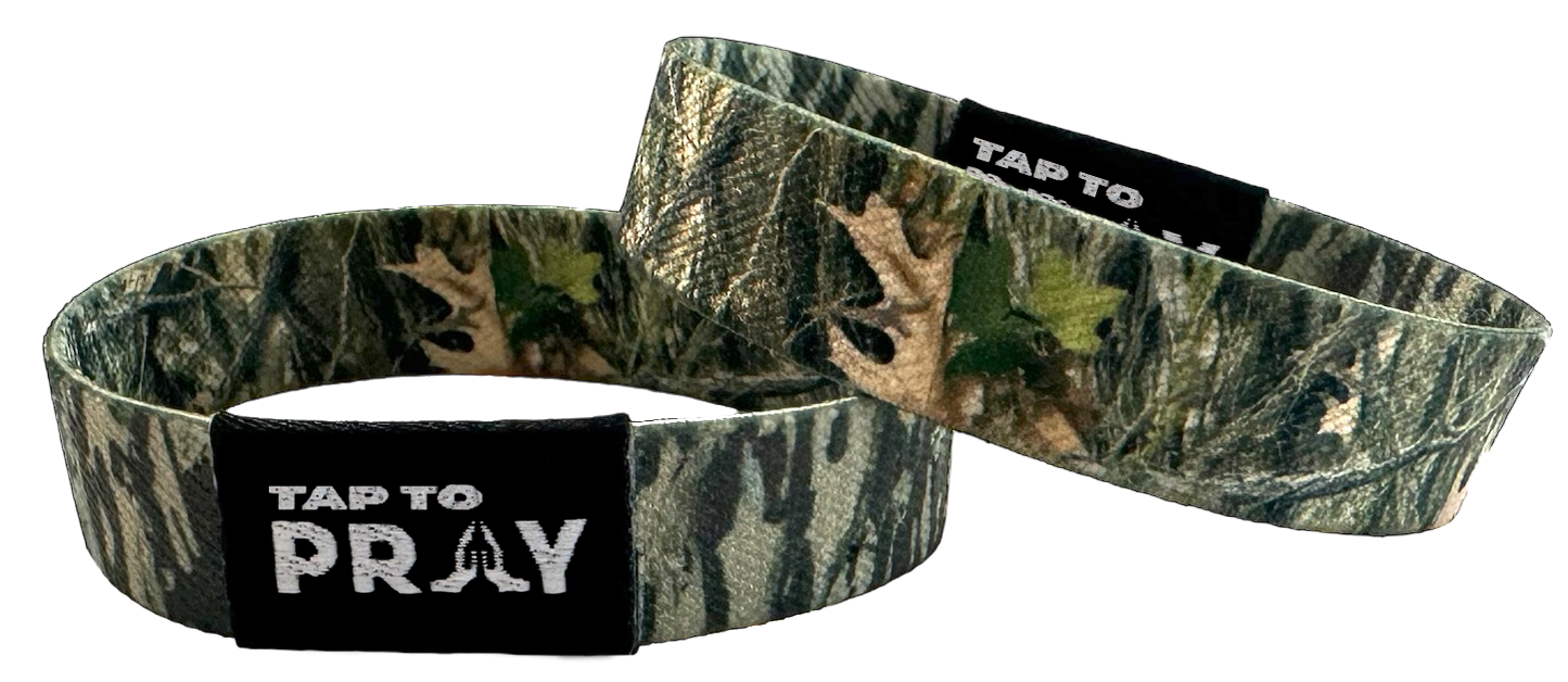 Tap To Pray Wristbands - Tap W/Phone For Daily Verse/Prayer: Forest Camo / Tree Bark Camo