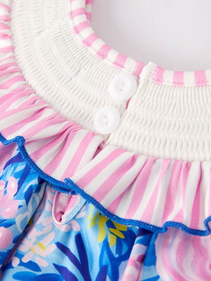 “I ❤ MAMA”Embroidery Smocking Baby Girls Romper