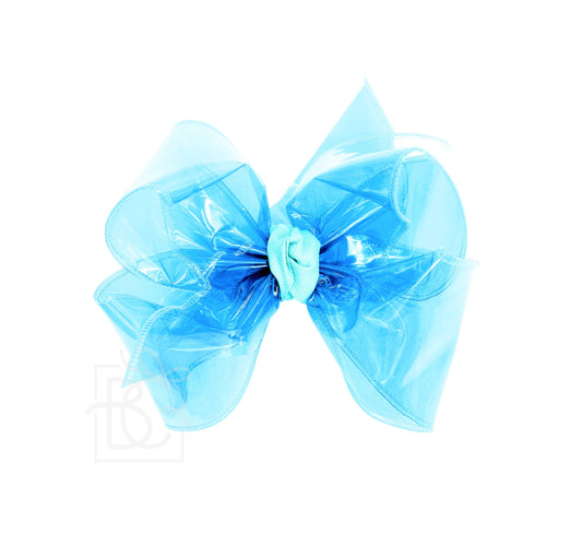 AQUA WATERPROOF BOW ON CLIP: 4.5" Large - 1.5" Ribbon on Alligator Clip