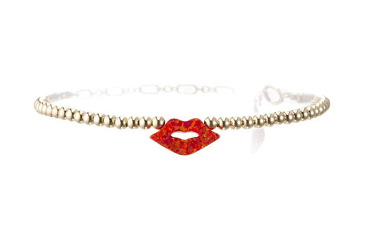 KISS/LIPS OPAL BRACELET: Ruby / Stretchy 6.5"