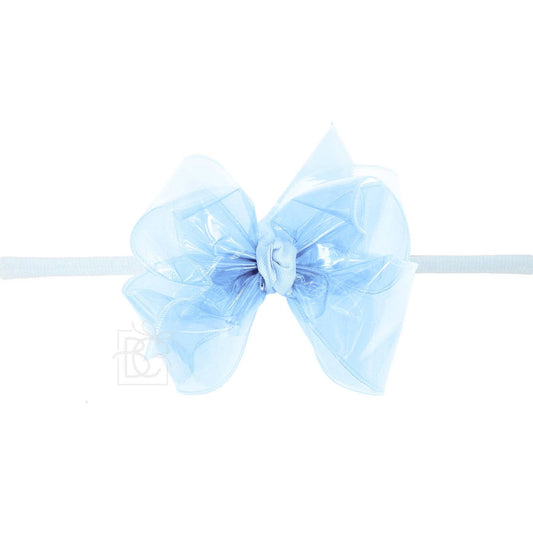 MILLENNIUM BLUE 1/4" PANTYHOSE HEADBAND W/WATERPROOF BOW: 4.5" Large - 1.5" Ribbon