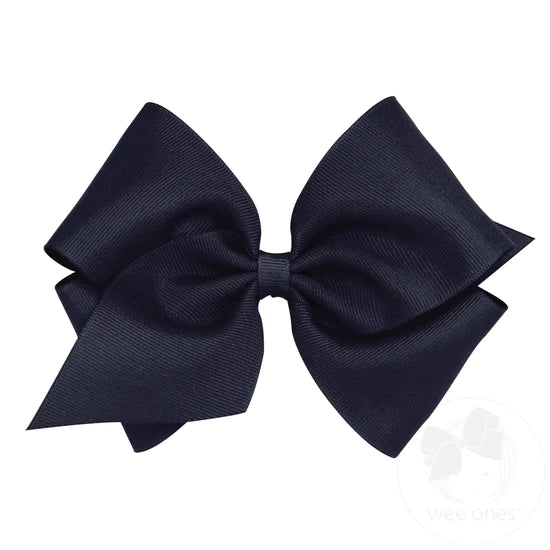 Navy King Classic Grosgrain Girls Hair Bow (Plain Wrap)