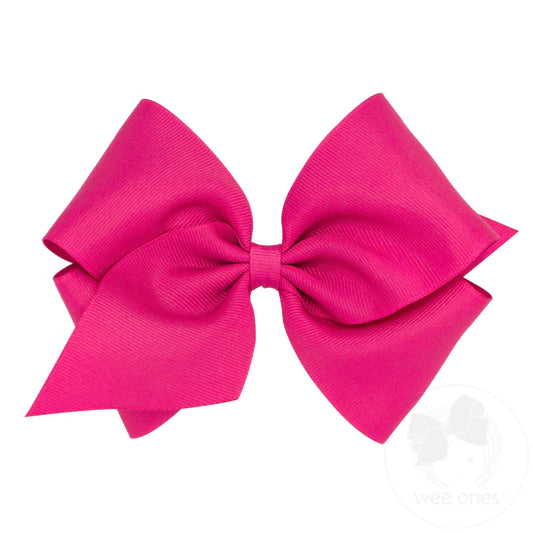 Hot Pink King Classic Grosgrain Girls Hair Bow (Plain Wrap)