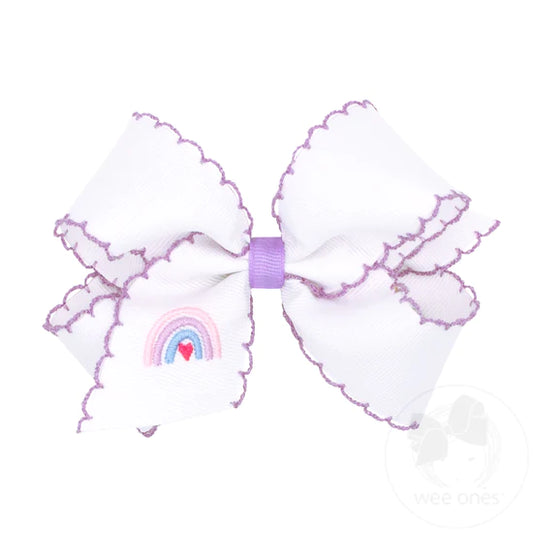 Purple Moonstitch Embroidered Rainbow Heart Girls Hair Bow