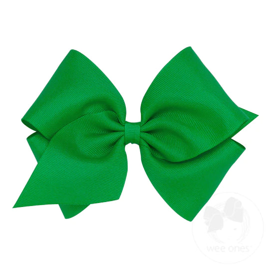 Green King Classic Grosgrain Girls Hair Bow (Plain Wrap)