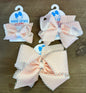 Peach King Gingham Print Grosgrain Girls Hair Bow With Moonstitch Edge